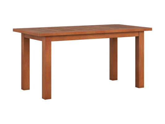 Brown hardwood outdoor coffee table with slatted top and sturdy legs, ideal for patio or garden use. Durable wood construction with natural grain texture, perfect for outdoor gatherings and relaxation.