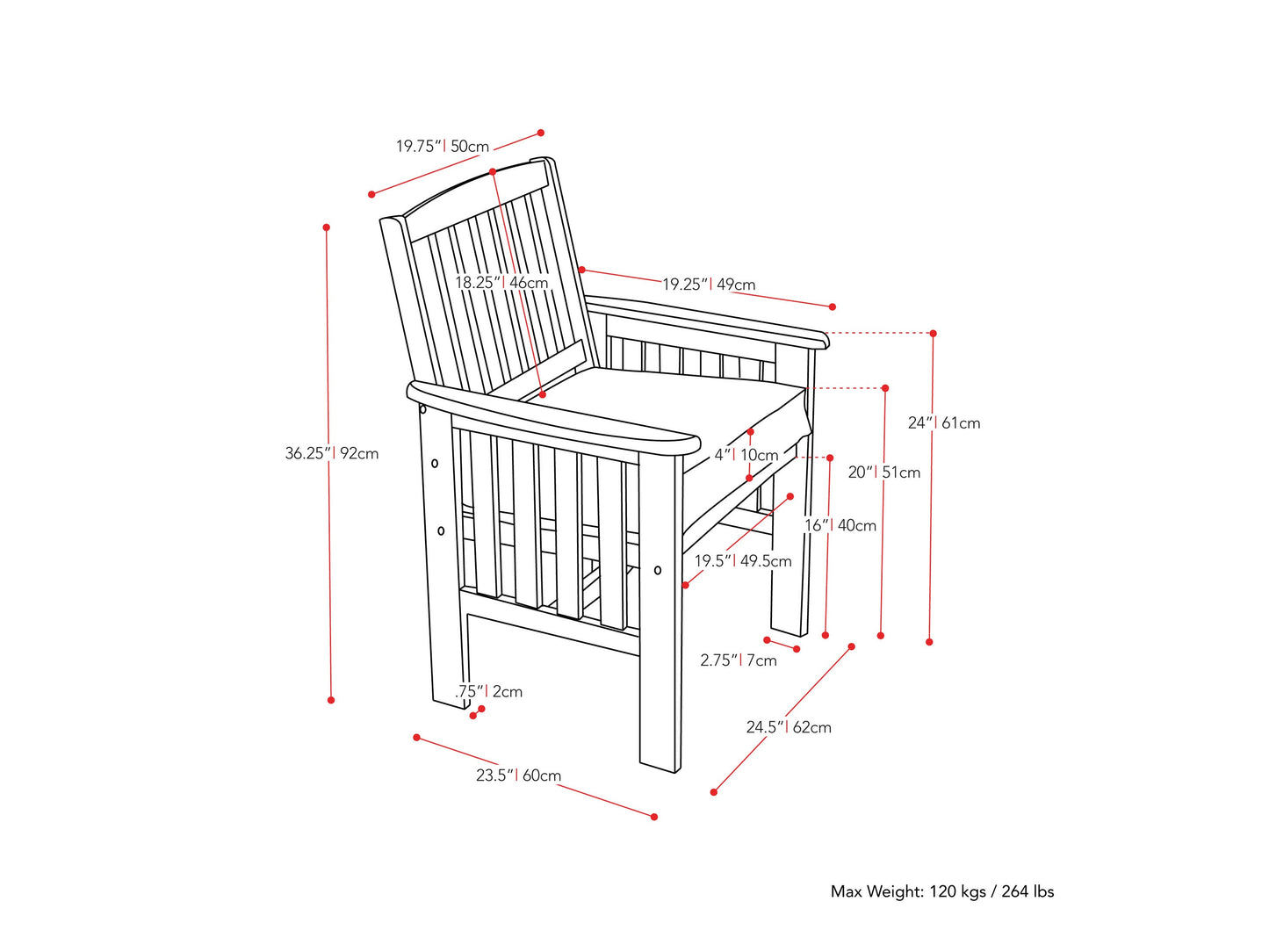 Washed white wooden patio armchair set of 2 with slatted backrest, natural wood grain texture, and sturdy armrests, perfect for outdoor seating and garden decor.