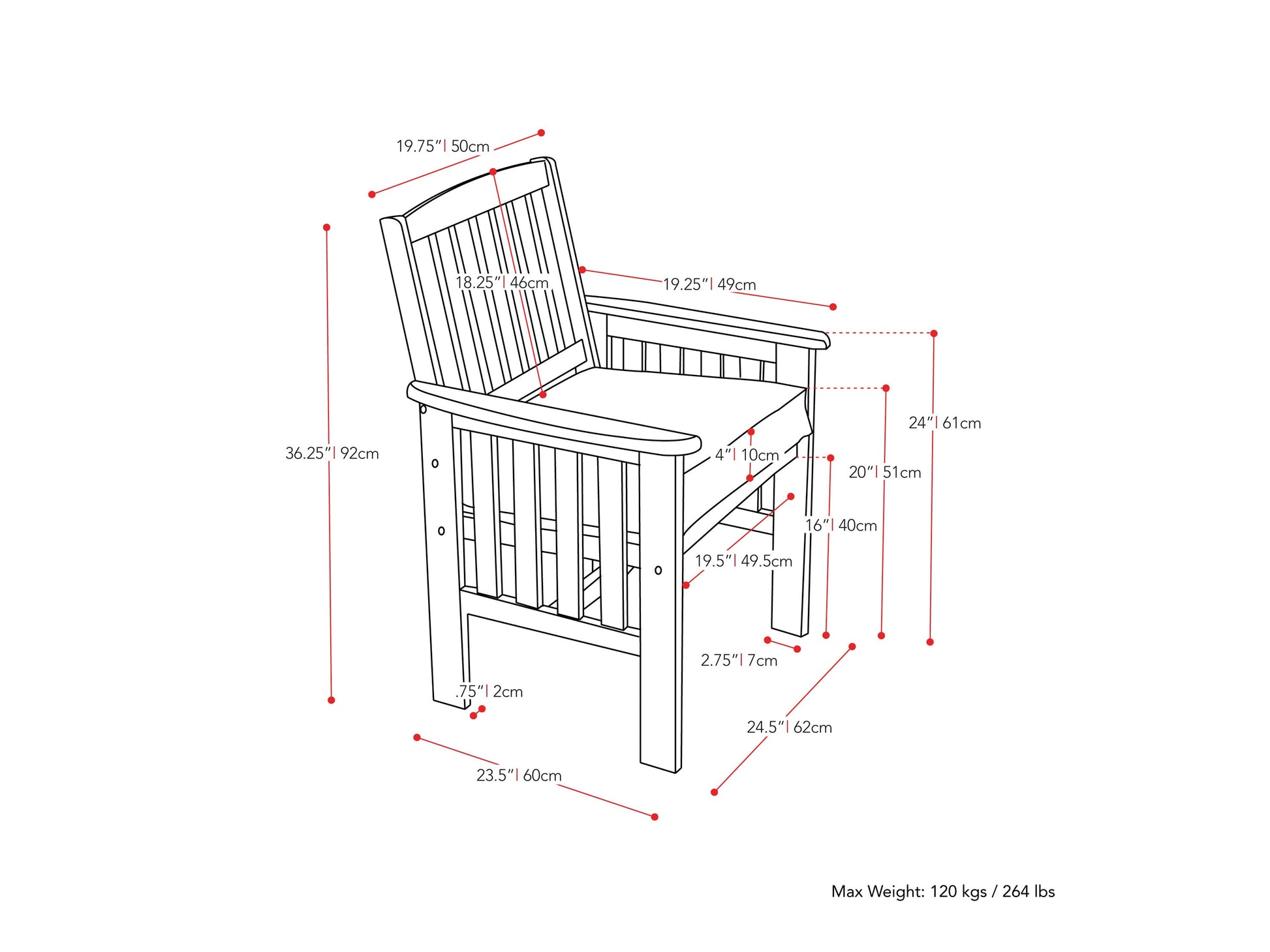 Washed white wooden patio armchair set of 2 with slatted backrest, natural wood grain texture, and sturdy armrests, perfect for outdoor seating and garden decor.