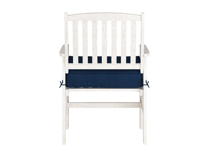 Washed white wooden patio armchair set of 2 with slatted backrest, natural wood grain texture, and sturdy armrests, perfect for outdoor seating and garden decor.