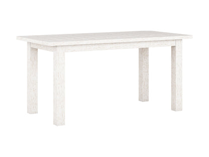 Washed white hardwood outdoor coffee table with slatted top, sturdy legs, and weather-resistant finish, perfect for patio or garden use.