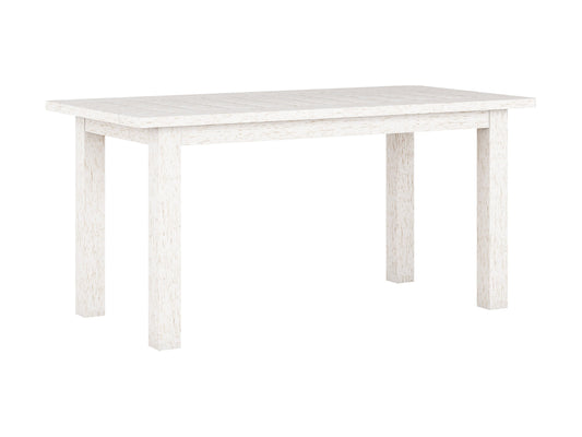 Washed white hardwood outdoor coffee table with slatted top, sturdy legs, and weather-resistant finish, perfect for patio or garden use.
