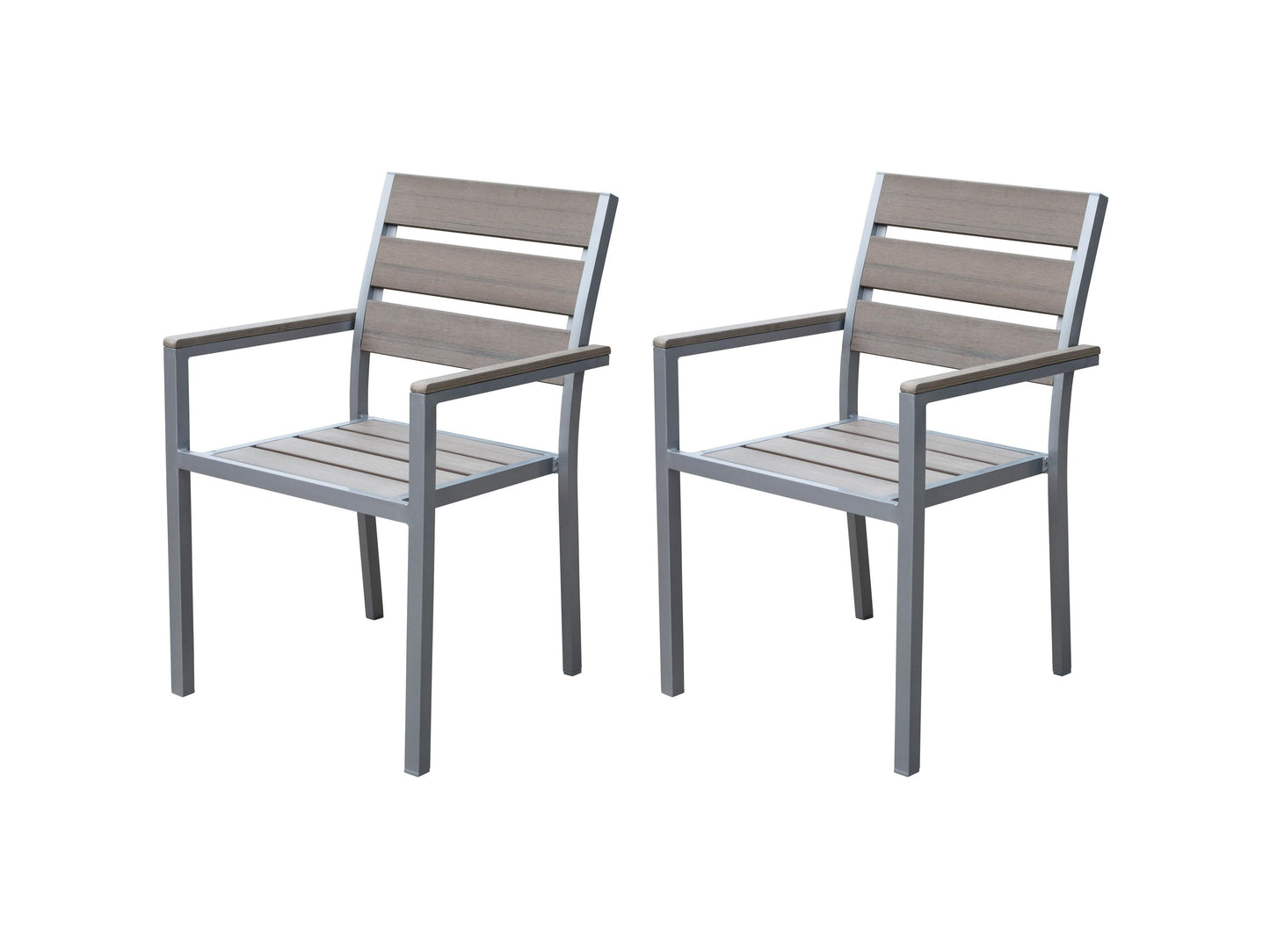 Grey patio dining chairs set of 2, featuring weather-resistant wicker material, cushioned seats, and sleek metal frames. Ideal for outdoor dining, these chairs offer comfort and durability for any patio setting.