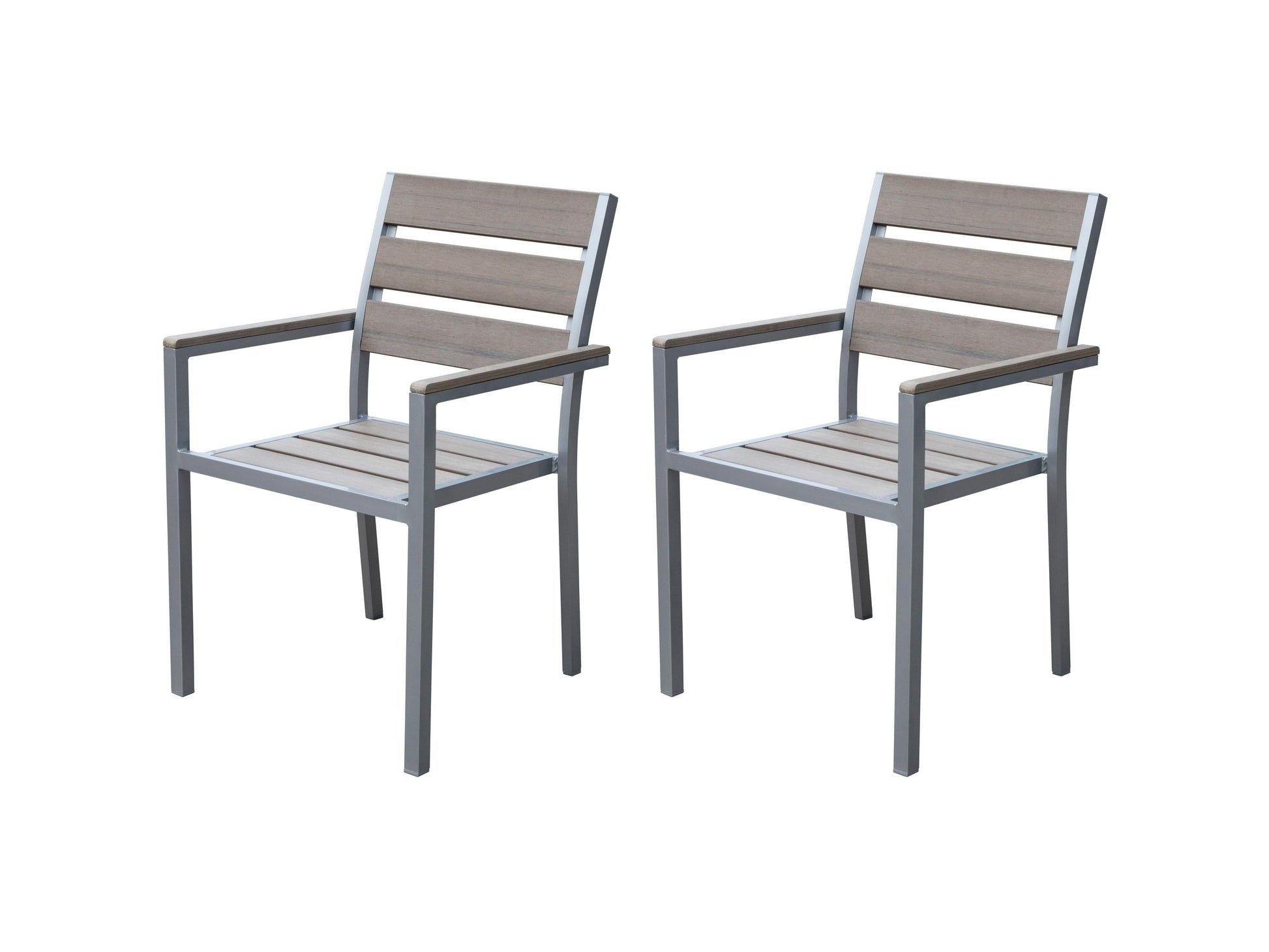 Grey patio dining chairs set of 2, featuring weather-resistant wicker material, cushioned seats, and sleek metal frames. Ideal for outdoor dining, these chairs offer comfort and durability for any patio setting.