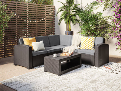 black and grey Outdoor Wicker Sectional Set, 6pc Lake Front Collection lifestyle scene by CorLiving#color_black-and-grey