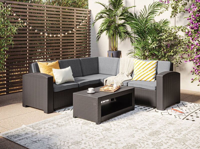 black and grey Outdoor Wicker Sectional Set, 6pc Lake Front Collection lifestyle scene by CorLiving