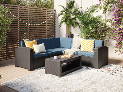 black and blue Outdoor Wicker Sectional Set, 6pc Lake Front Collection lifestyle scene by CorLiving#color_black-and-blue