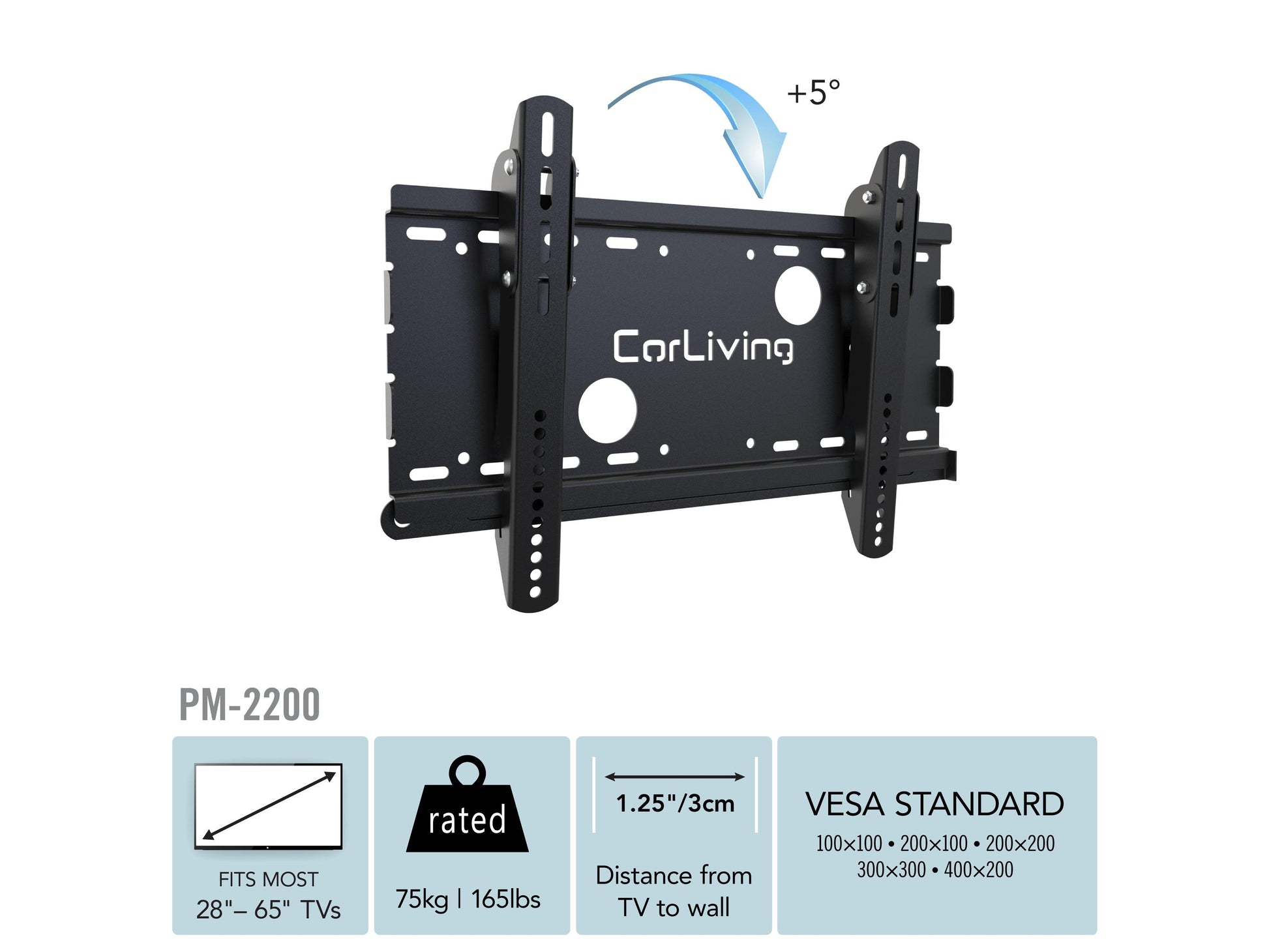 Black adjustable 65 inch TV wall mount with tilt and swivel features, designed for 27 to 65 inch flat-screen TVs, sturdy steel construction, easy installation, and cable management system.