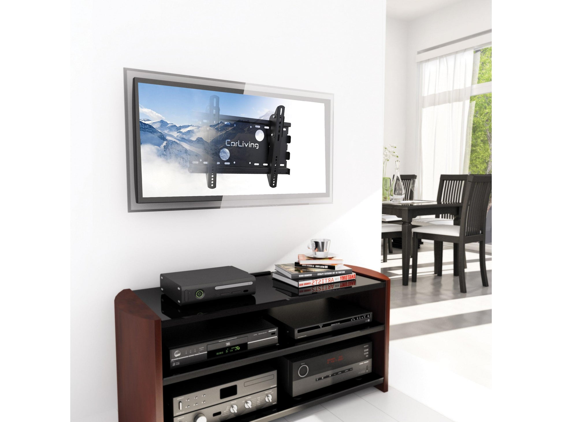 Black adjustable 65 inch TV wall mount with tilt and swivel features, designed for 27 to 65 inch flat-screen TVs, sturdy steel construction, easy installation, and cable management system.