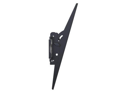 Tilting TV wall mount for 26" - 65" TVs, black metal frame with adjustable brackets, secure and durable, easy installation, space-saving design, perfect for living rooms and home theaters.