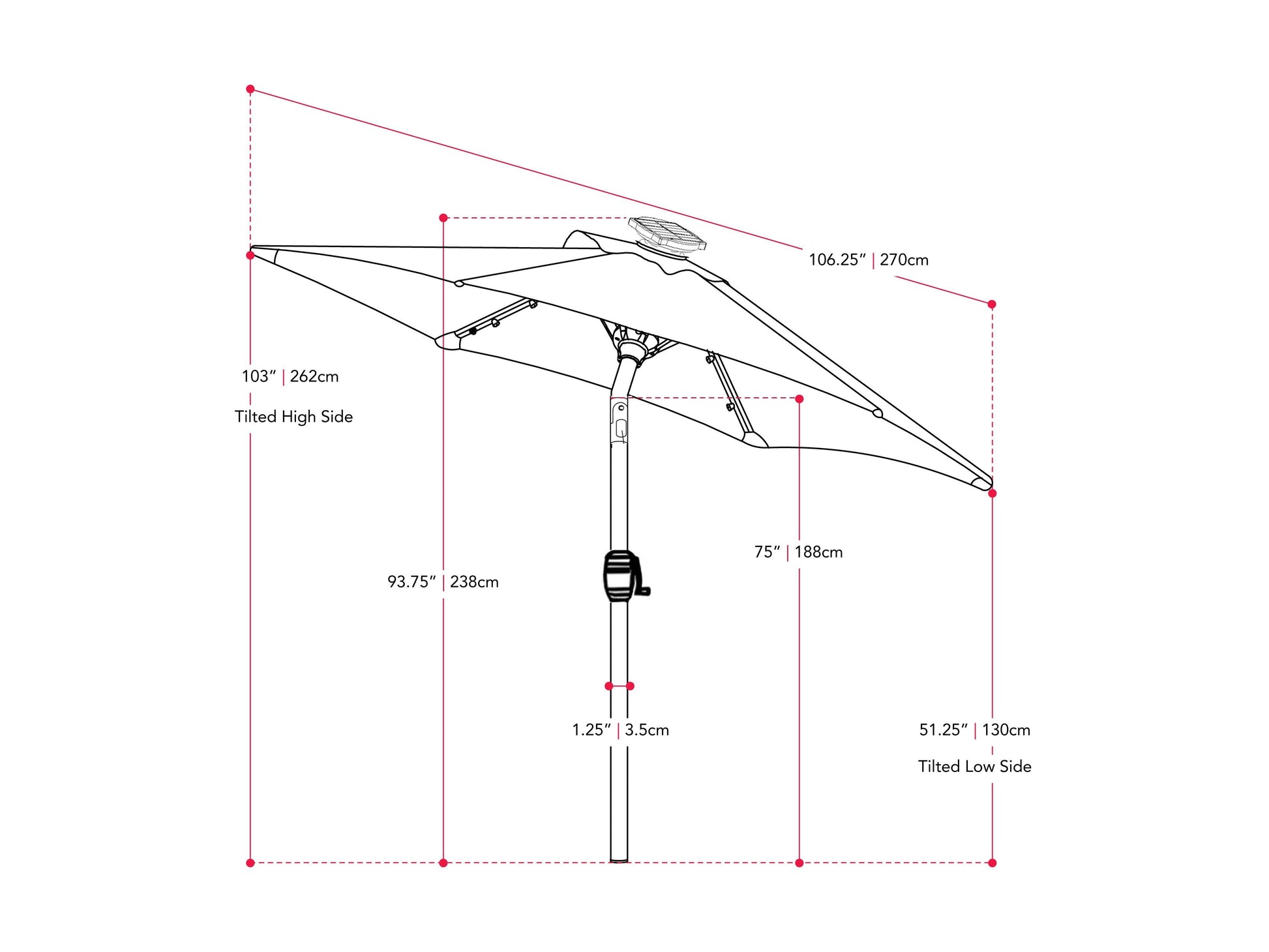 Burgundy 9ft patio umbrella with built-in LED lights, tilting feature, and sturdy aluminum pole, perfect for outdoor garden or patio use.