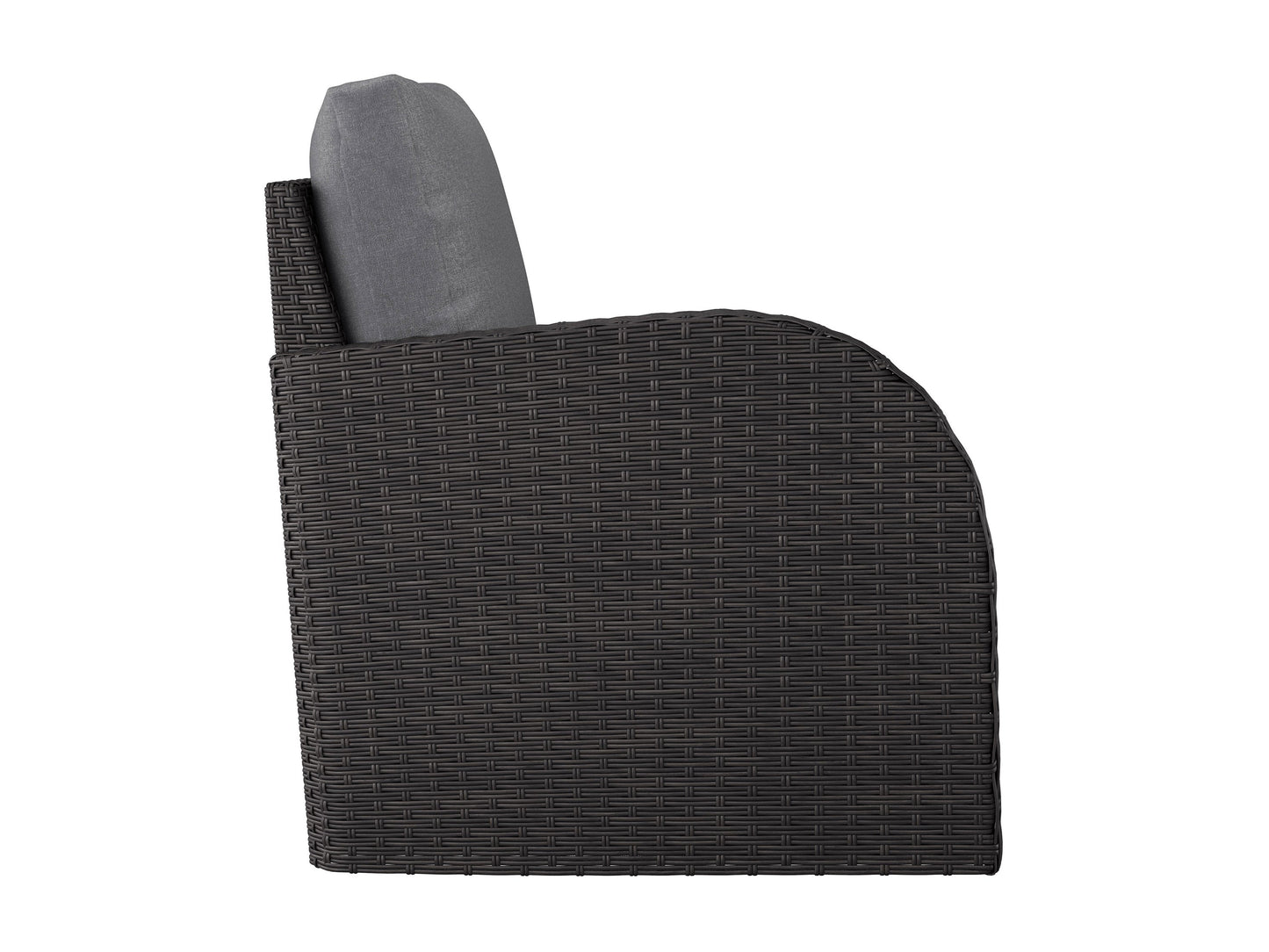 Outdoor sectional patio chair with left armrest in grey. Features weather-resistant fabric, sleek metal frame, and plush cushions for comfort. Ideal for modern outdoor spaces.