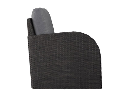 Outdoor sectional patio chair with left armrest in grey. Features weather-resistant fabric, sleek metal frame, and plush cushions for comfort. Ideal for modern outdoor spaces.
