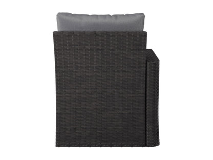 Outdoor sectional patio chair with left armrest in grey. Features weather-resistant fabric, sleek metal frame, and plush cushions for comfort. Ideal for modern outdoor spaces.