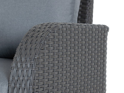 Outdoor grey patio sectional chair with right armrest, featuring durable weather-resistant fabric, sleek aluminum frame, and plush cushions for ultimate comfort and style in outdoor living spaces.