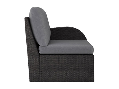 Outdoor grey patio sectional chair with right armrest, featuring durable weather-resistant fabric, sleek aluminum frame, and plush cushions for ultimate comfort and style in outdoor living spaces.