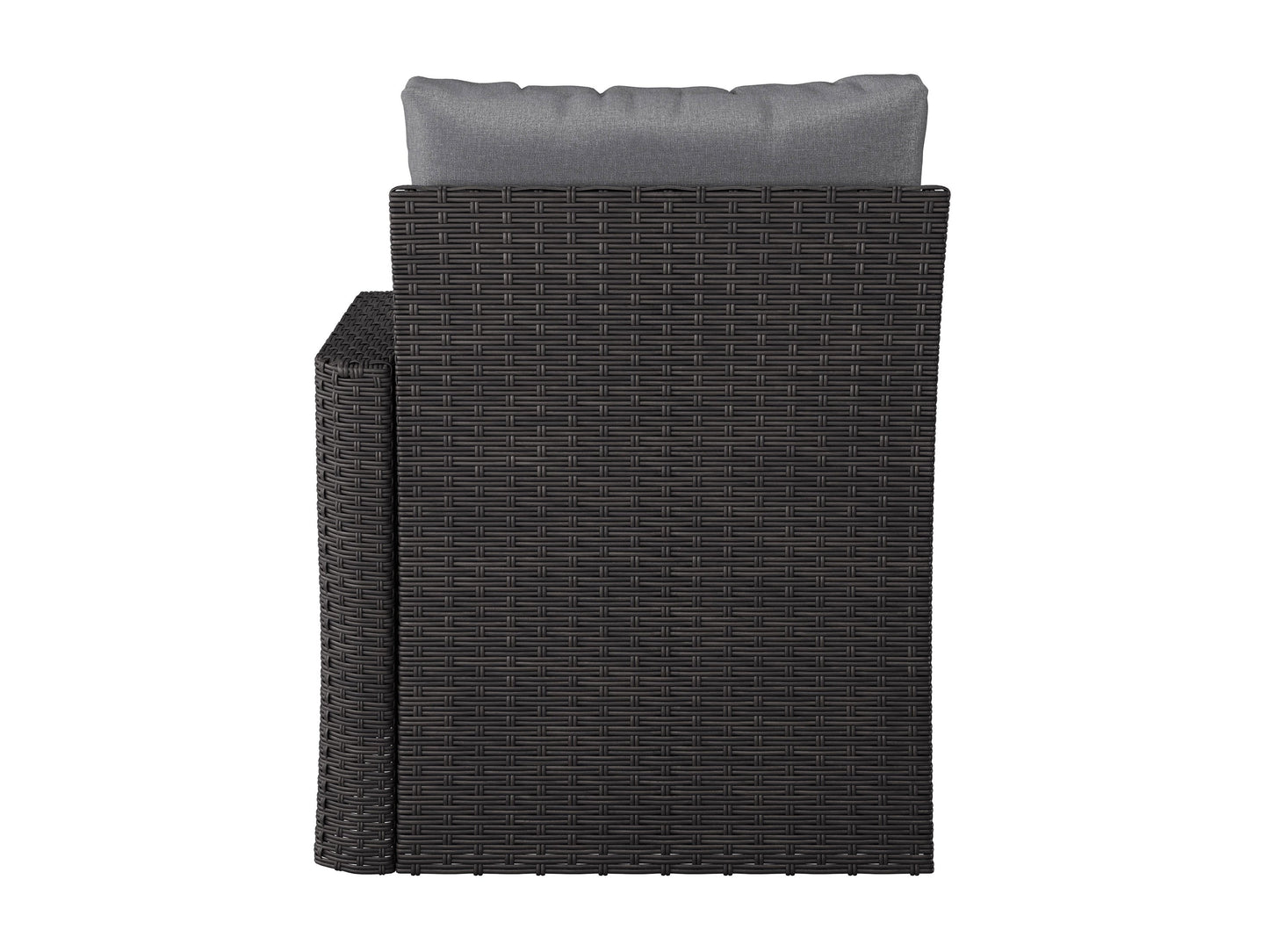 Outdoor grey patio sectional chair with right armrest, featuring durable weather-resistant fabric, sleek aluminum frame, and plush cushions for ultimate comfort and style in outdoor living spaces.
