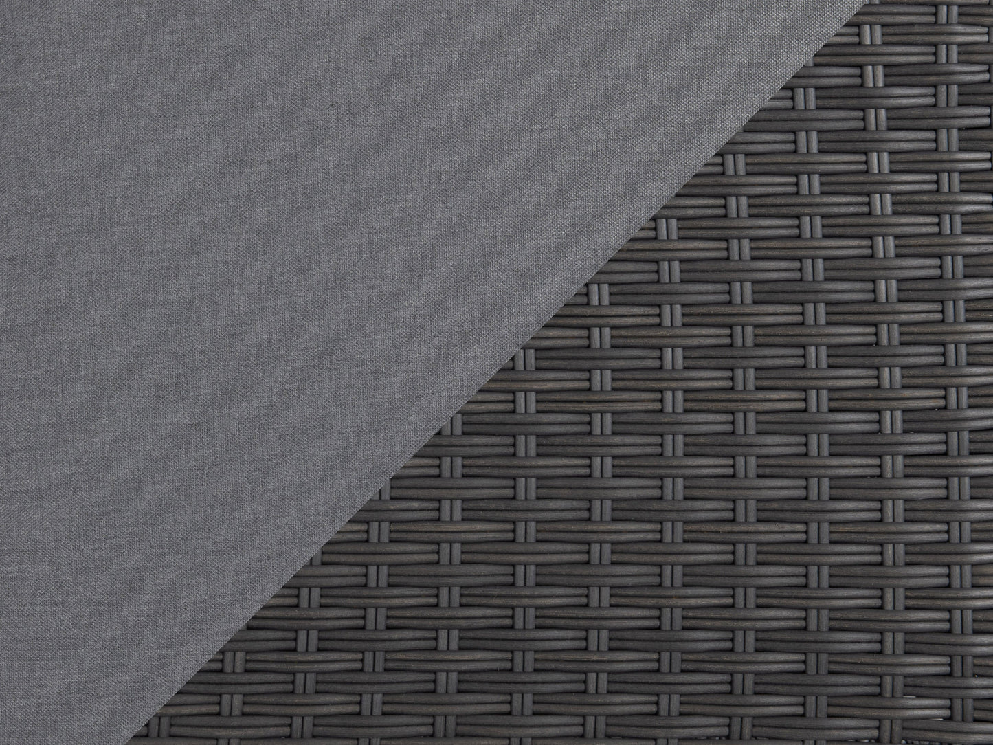Grey outdoor sectional middle piece patio chair with weather-resistant wicker, plush grey cushions, and aluminum frame, ideal for modern outdoor seating arrangements.