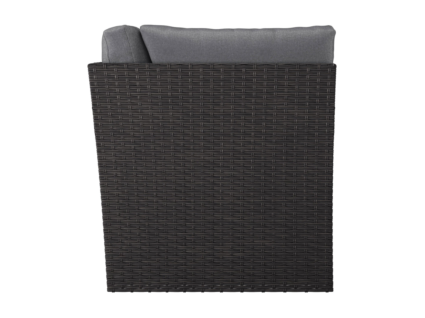 Grey outdoor sectional corner chair with weather-resistant cushions, sleek aluminum frame, and modern design. Ideal for patio or garden seating, offering comfort and durability for outdoor lounging.