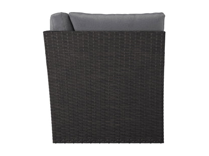 Grey outdoor sectional corner chair with weather-resistant cushions, sleek aluminum frame, and modern design. Ideal for patio or garden seating, offering comfort and durability for outdoor lounging.