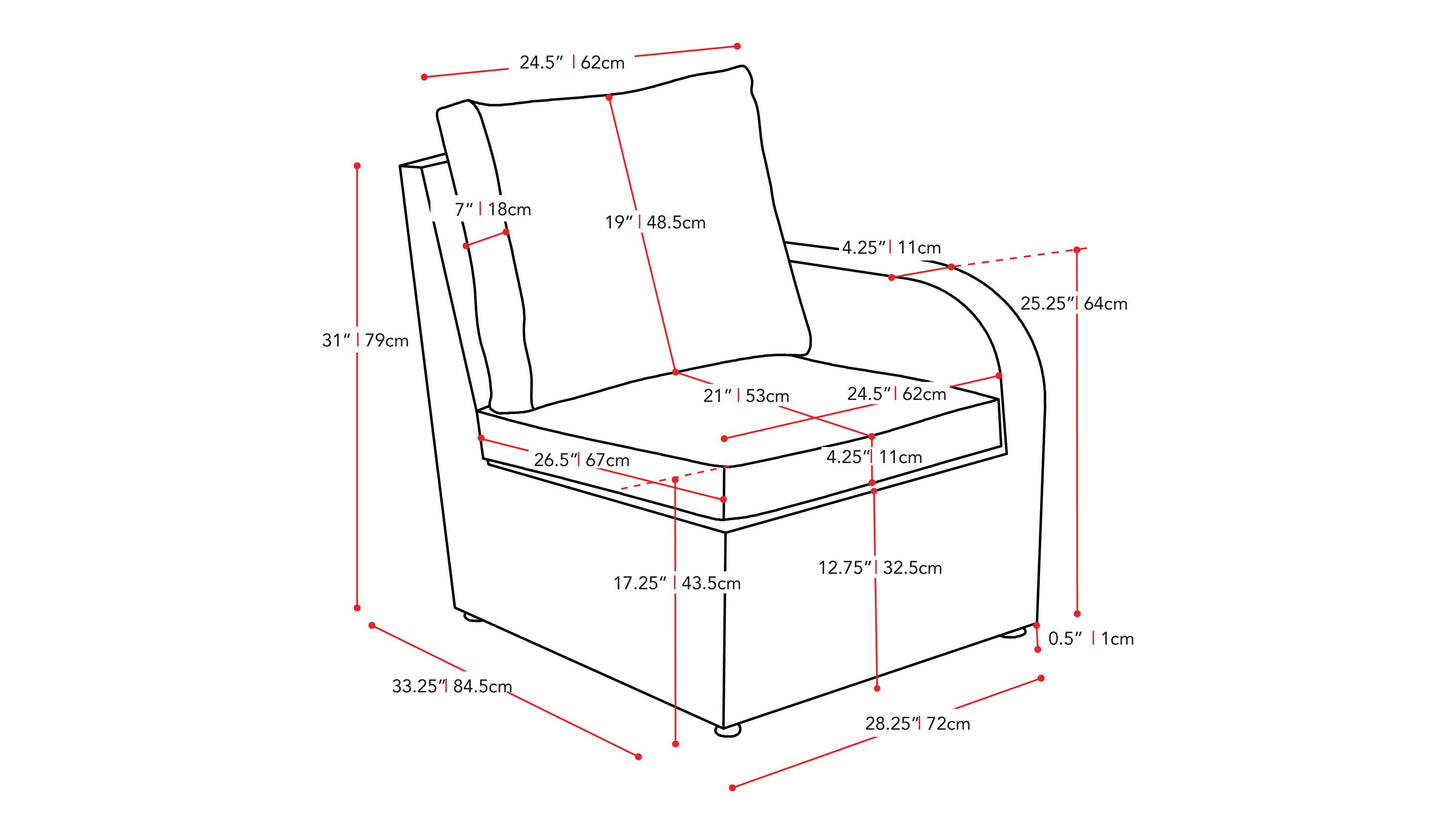 Blue outdoor sectional patio chair with right armrest, featuring weather-resistant cushions and a sturdy aluminum frame. Ideal for comfortable and stylish outdoor seating in gardens, patios, or decks.