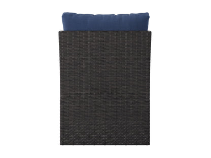 Blue outdoor sectional middle piece patio chair with weather-resistant fabric, featuring a sleek aluminum frame and plush cushions for comfort. Ideal for modern outdoor living spaces.