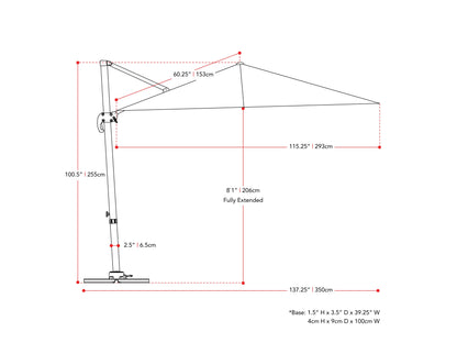 9.5ft offset patio umbrella with 360-degree rotation, features a sleek black canopy and durable aluminum frame, ideal for outdoor shading solutions in modern patio setups.