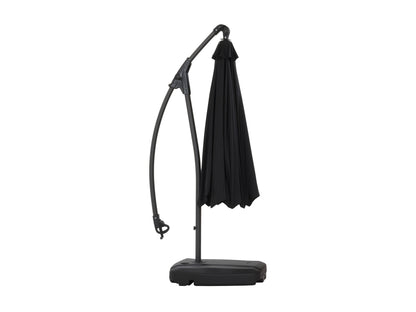 Black cantilever patio umbrella with sturdy base, featuring a large rectangular canopy for ample shade, adjustable height, and durable weather-resistant materials, perfect for outdoor spaces and garden lounging.