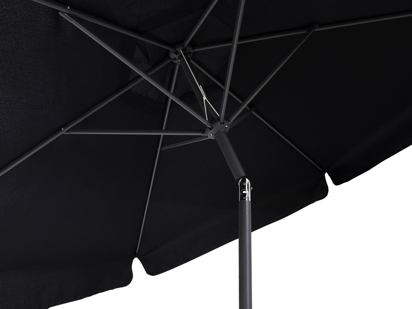 Black 10ft round patio umbrella with tilting feature, sturdy metal frame, and weather-resistant fabric. Ideal for outdoor shade on patios, gardens, and decks.