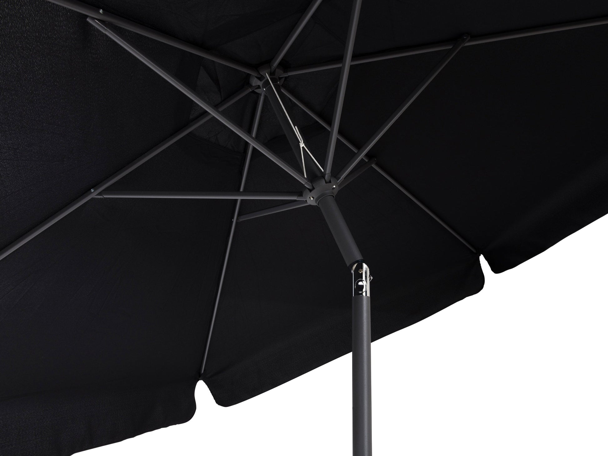 Black 10ft round patio umbrella with tilting feature, sturdy metal frame, and weather-resistant fabric. Ideal for outdoor shade on patios, gardens, and decks.