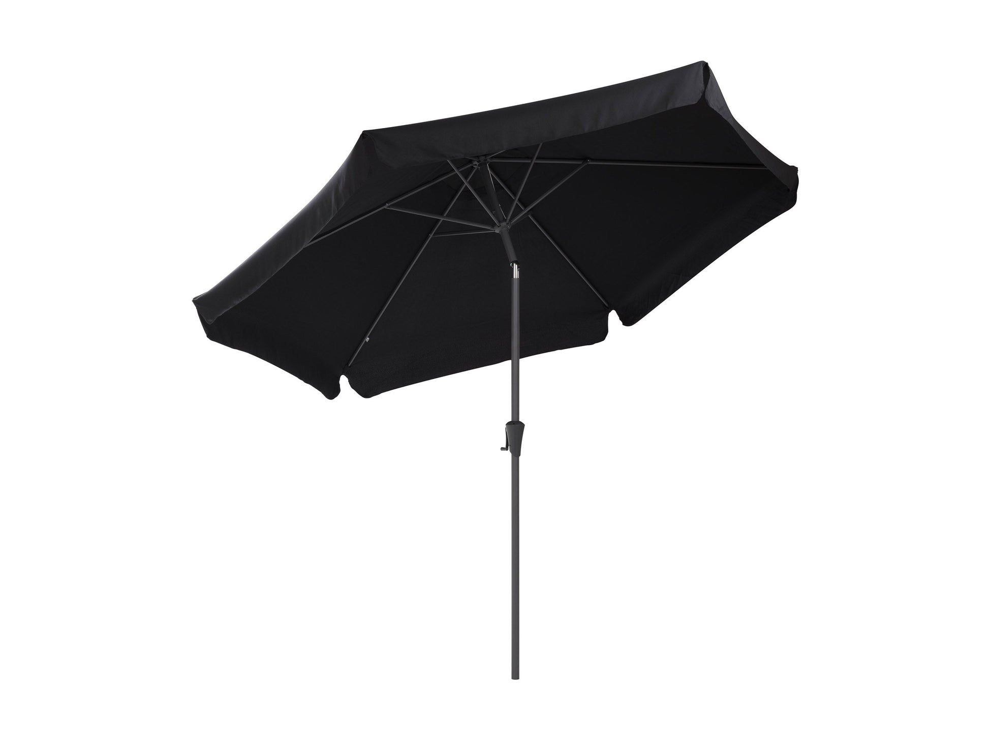 Black 10ft round patio umbrella with tilting feature, sturdy metal frame, and weather-resistant fabric. Ideal for outdoor shade on patios, gardens, and decks.
