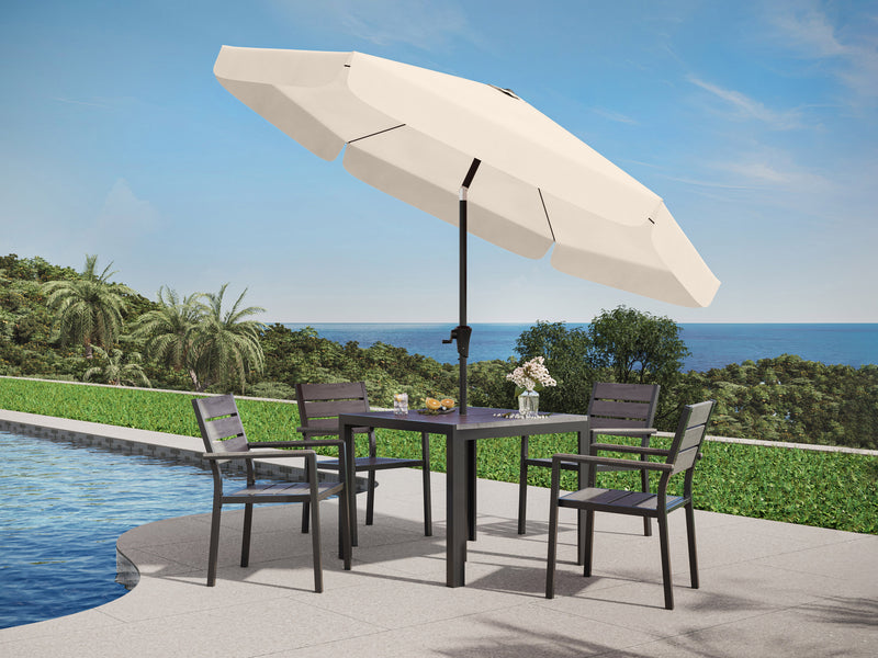 warm white 10ft patio umbrella, round tilting 200 Series lifestyle scene CorLiving