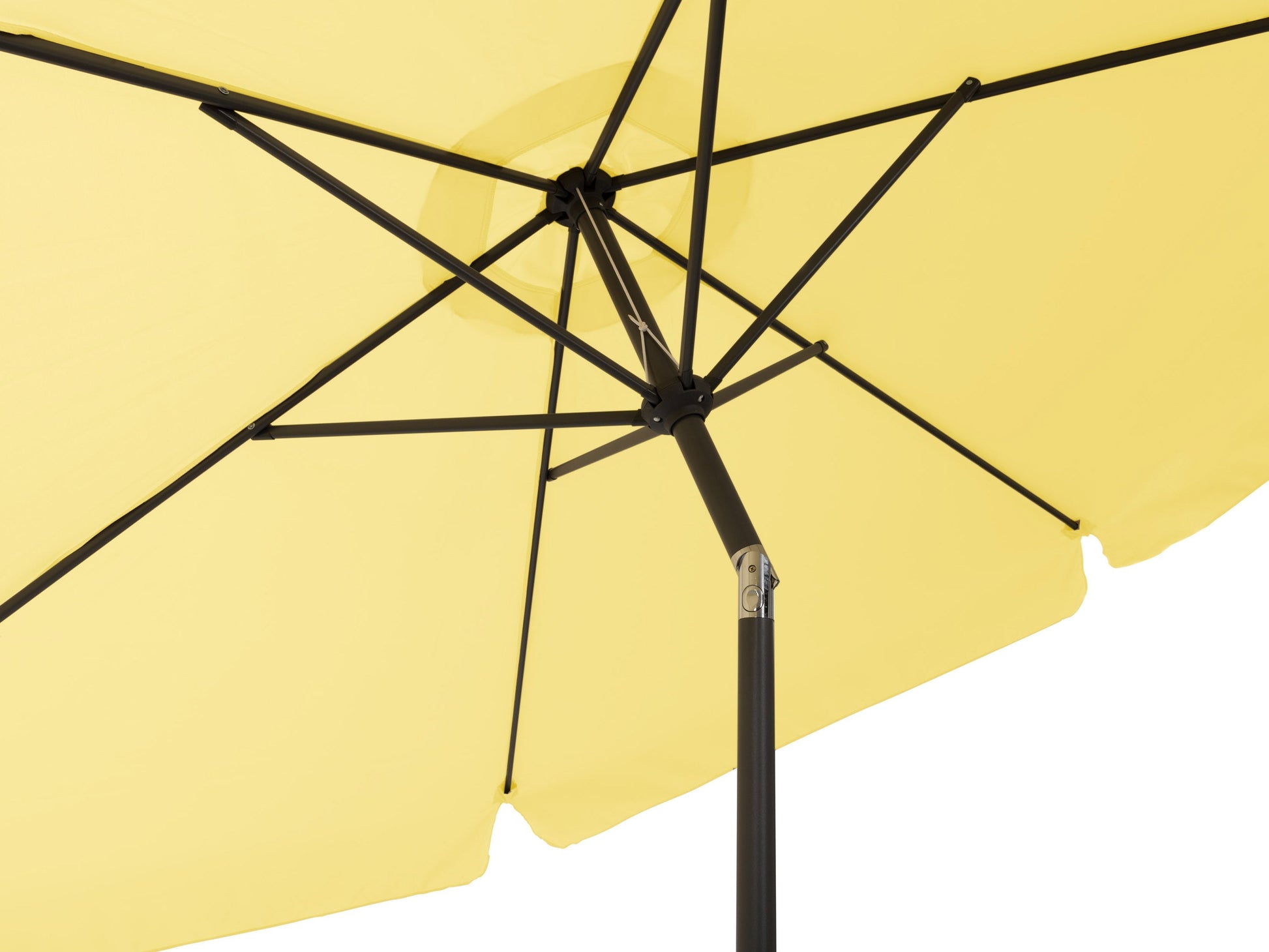 Bright yellow 10ft round patio umbrella with tilting mechanism, sturdy aluminum pole, and weather-resistant fabric, ideal for outdoor shade.