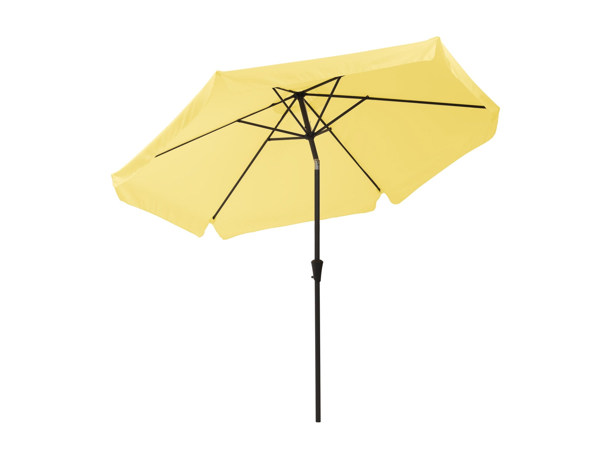 Bright yellow 10ft round patio umbrella with tilting mechanism, sturdy aluminum pole, and weather-resistant fabric, ideal for outdoor shade.