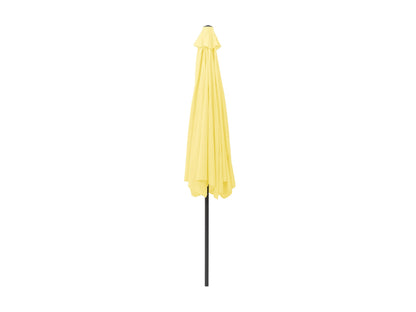 Bright yellow 10ft round patio umbrella with tilting mechanism, sturdy aluminum pole, and weather-resistant fabric, ideal for outdoor shade.