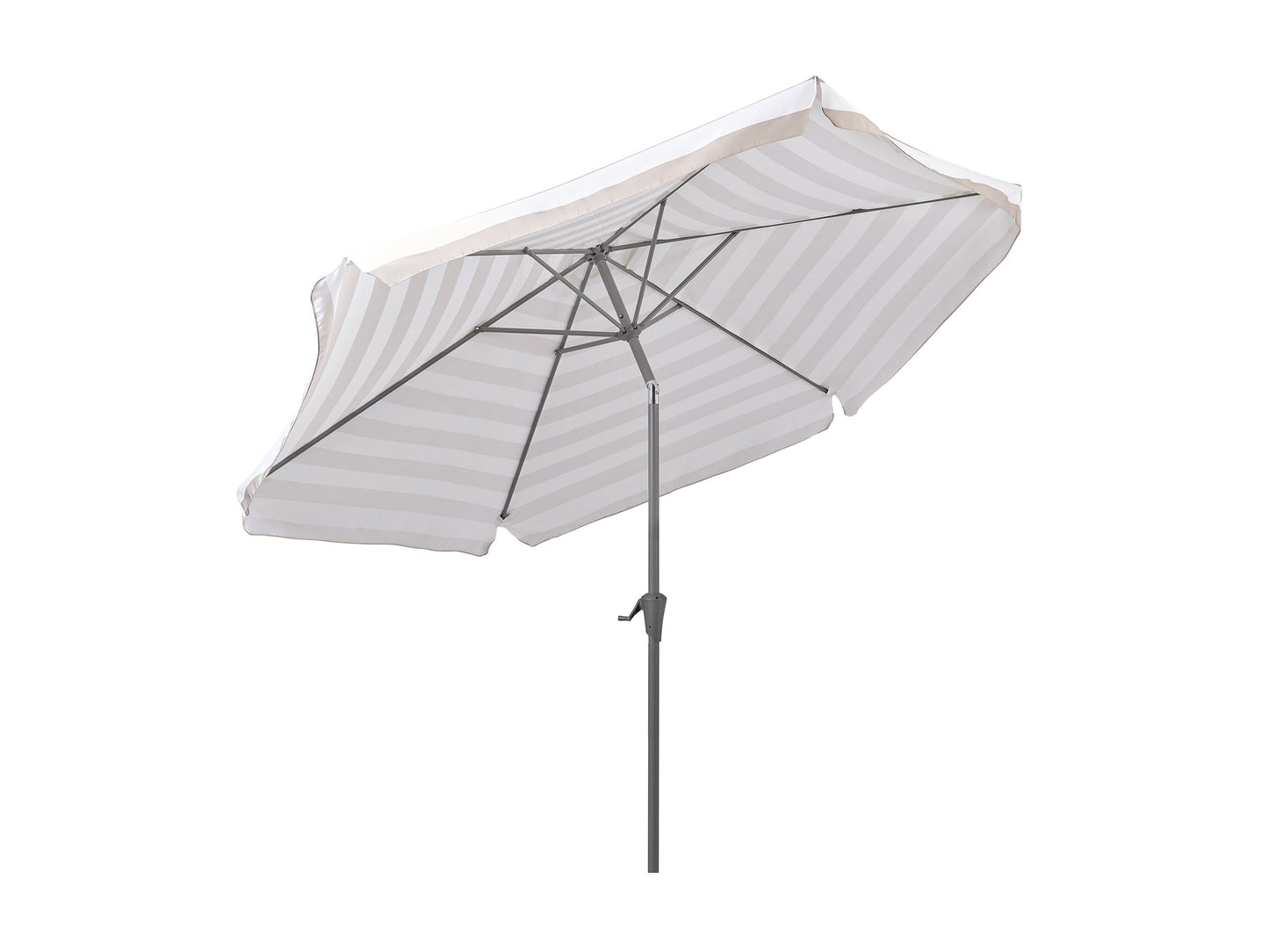 Taupe and white 10ft round patio umbrella with tilting feature, sturdy aluminum pole, and weather-resistant fabric, perfect for outdoor shade and garden decor.