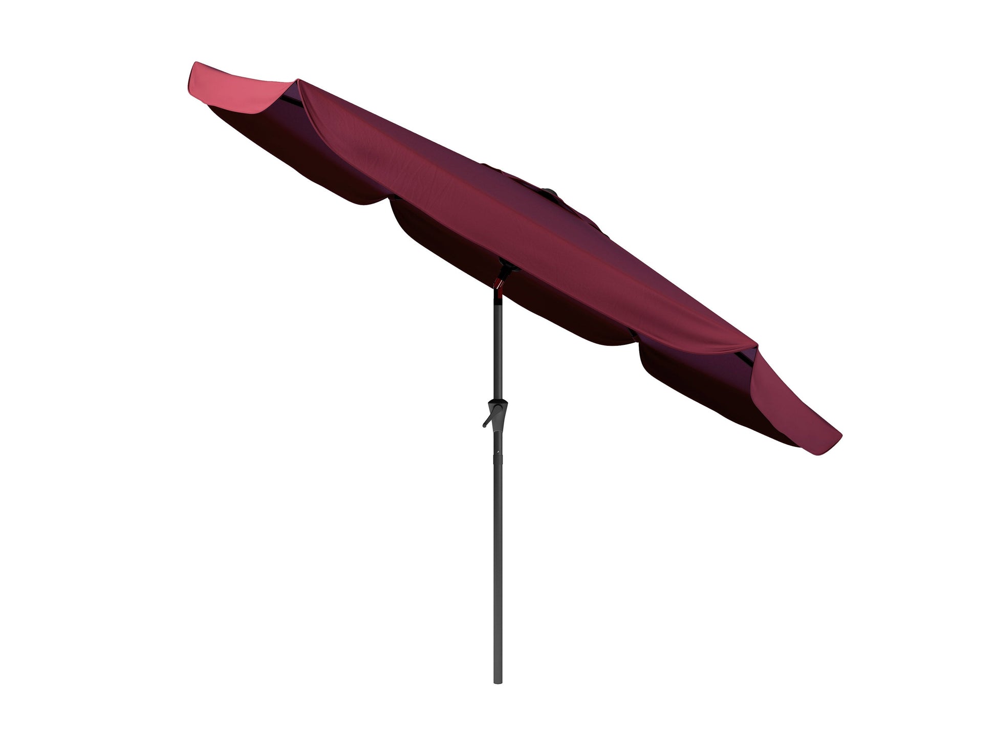 Wine red 10ft round patio umbrella with tilting mechanism, durable fabric, and sturdy metal pole, perfect for outdoor shade in gardens, patios, or decks.