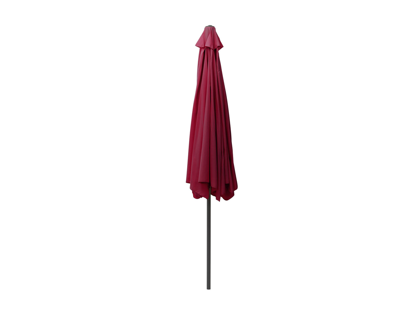 Wine red 10ft round patio umbrella with tilting mechanism, durable fabric, and sturdy metal pole, perfect for outdoor shade in gardens, patios, or decks.