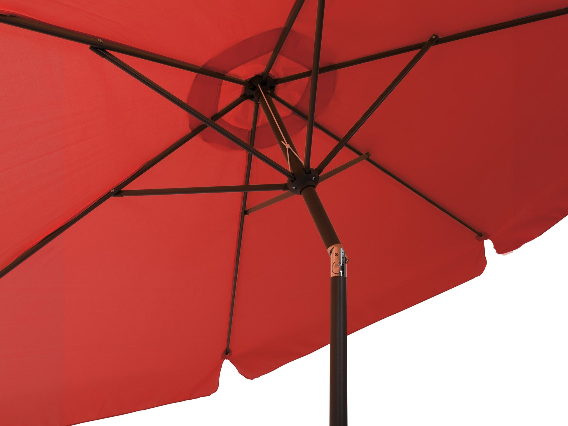 Crimson red 10ft round tilting patio umbrella with a sturdy aluminum pole, UV-resistant fabric, and easy crank lift system. Perfect for outdoor garden, deck, or patio shade.