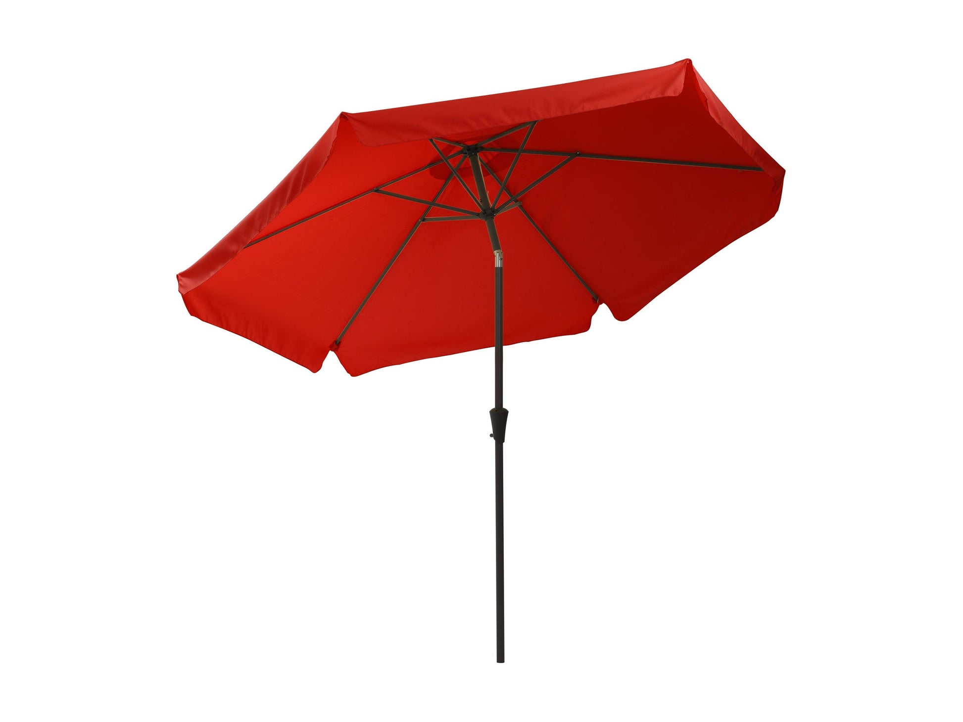 Crimson red 10ft round tilting patio umbrella with a sturdy aluminum pole, UV-resistant fabric, and easy crank lift system. Perfect for outdoor garden, deck, or patio shade.