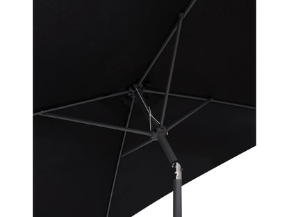 Black 9ft square patio umbrella with tilting feature, sturdy aluminum pole, and weather-resistant fabric, perfect for outdoor shade on patios and gardens.
