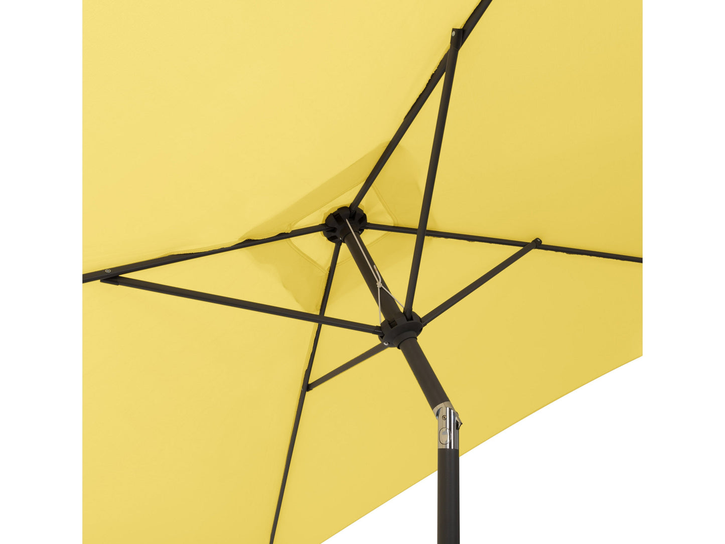 Yellow 9ft square patio umbrella with tilting feature, durable aluminum frame, and weather-resistant fabric, perfect for outdoor seating areas and providing ample shade.