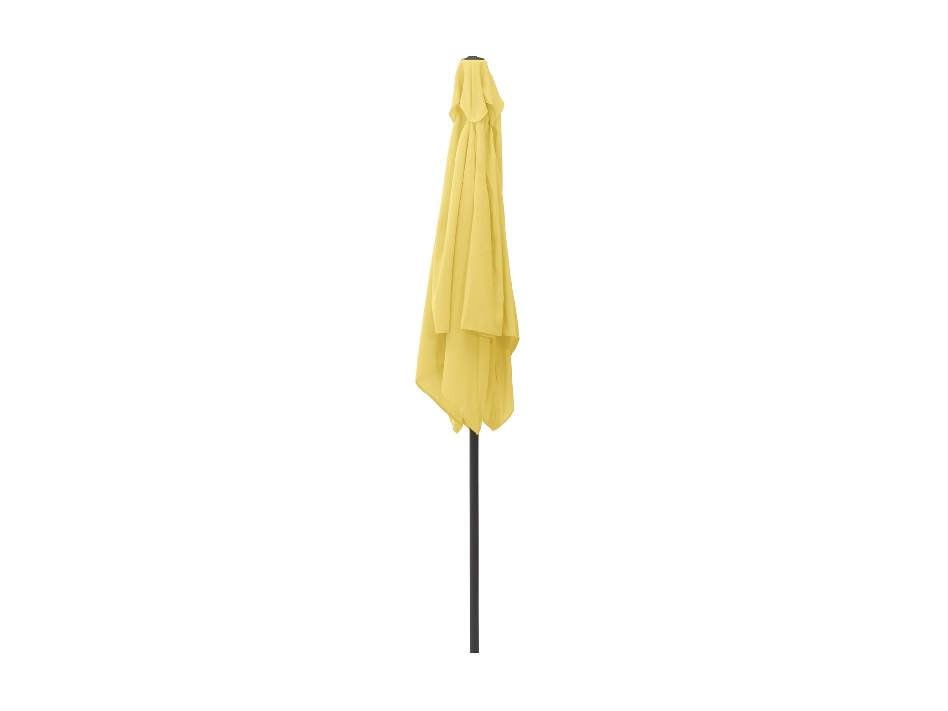 Yellow 9ft square patio umbrella with tilting feature, durable aluminum frame, and weather-resistant fabric, perfect for outdoor seating areas and providing ample shade.
