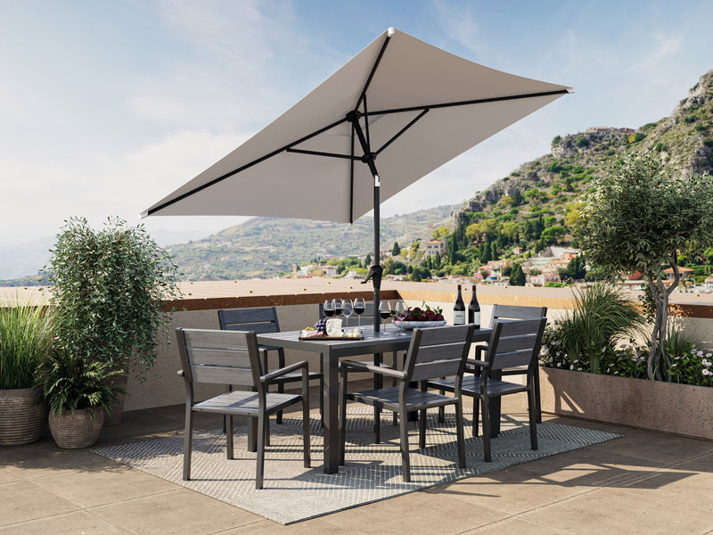 grey square patio umbrella, tilting 300 Series lifestyle scene CorLiving