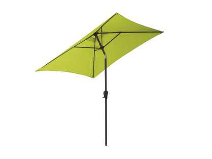 Lime green 9ft square patio umbrella with tilting feature, sturdy aluminum frame, and weather-resistant fabric, perfect for outdoor shade and garden decor.