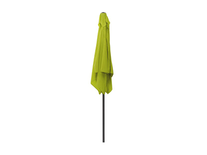 Lime green 9ft square patio umbrella with tilting feature, sturdy aluminum frame, and weather-resistant fabric, perfect for outdoor shade and garden decor.