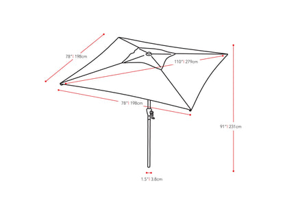 Turquoise 9ft square patio umbrella with tilting mechanism, sturdy aluminum frame, UV-resistant fabric, and crank lift system, perfect for outdoor shade on patios or gardens.