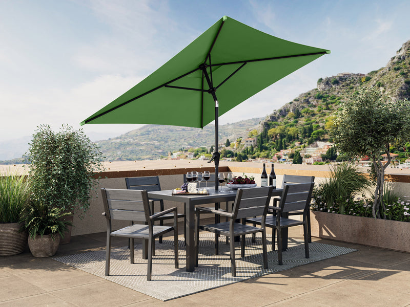 forest green square patio umbrella, tilting 300 Series lifestyle scene CorLiving