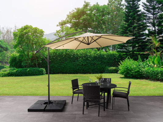 9.5ft tilting offset patio umbrella in warm white, featuring a sturdy aluminum frame, durable fabric canopy, and adjustable tilt mechanism for optimal shade coverage in outdoor spaces.