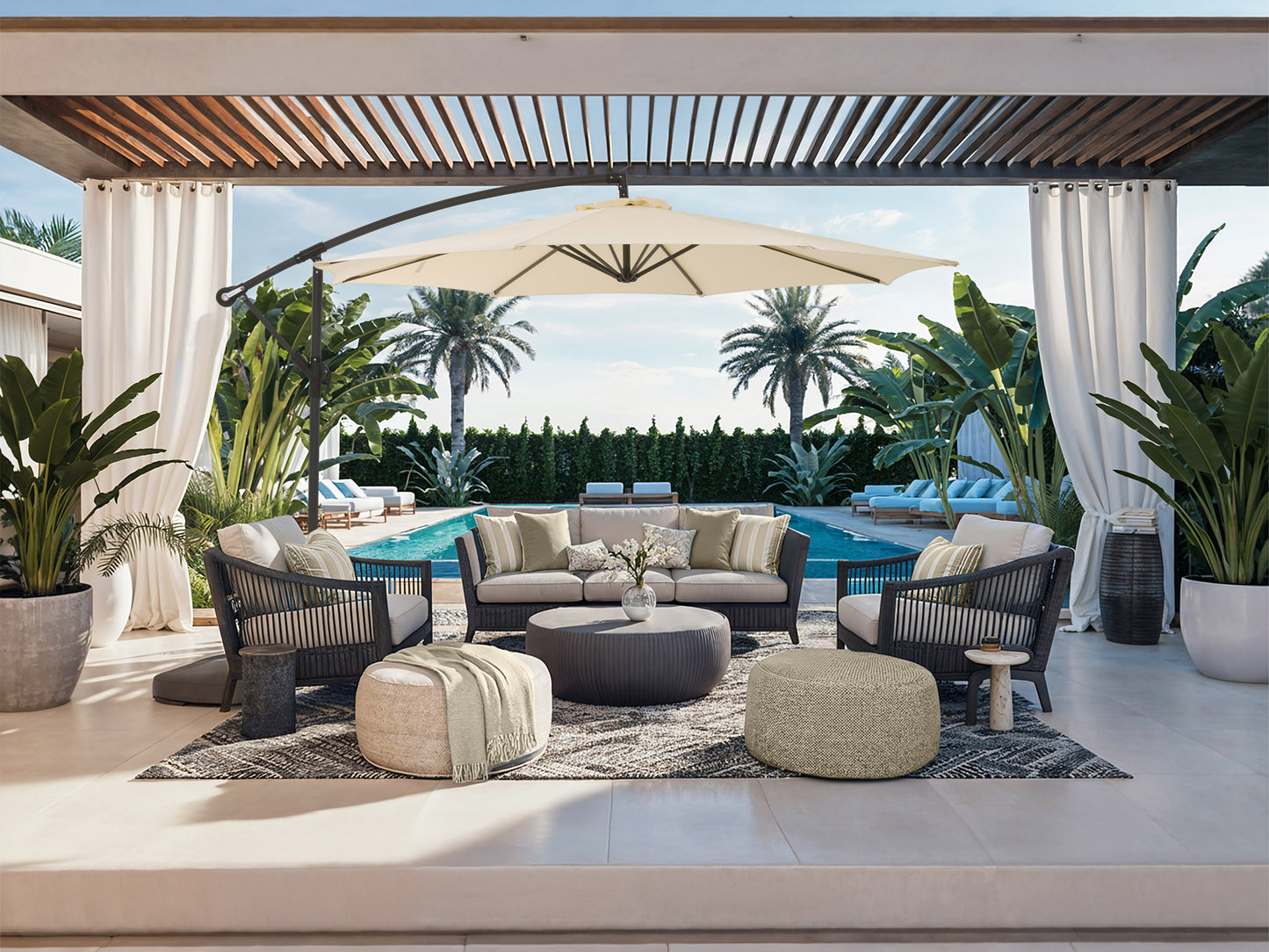 9.5ft Tilting Offset Patio Umbrella - Warm White - FINAL SALE ITEM